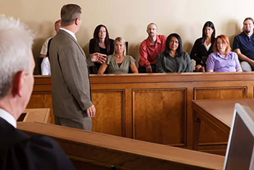courtroom setting with judge using digital court reporting software